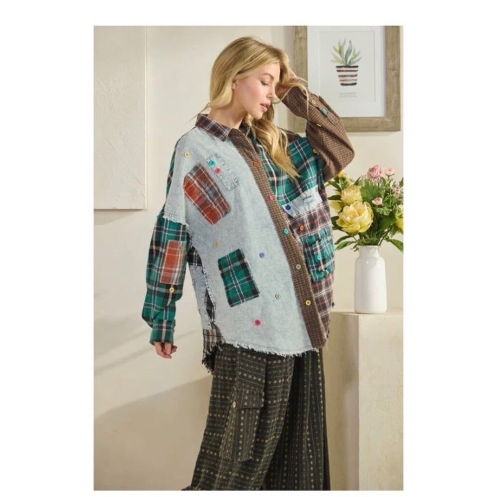 Oli & Hali top Oli and Hali button down shirt shacket boho womens size large NEW - Picture 5 of 10
